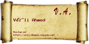 Váli Ahmed névjegykártya
